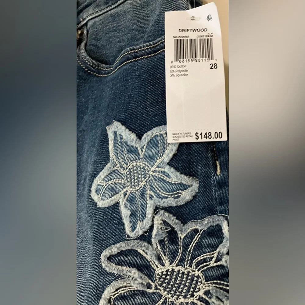 DRIFTWOOD Vintage Blue Floral Embroidered Denim Size Mini Skirt Size 28 (US 6)